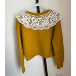 Anthropologie  Maeve Mustard Lace Crochet Collar Cardigan Sweater Photo 2
