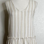 Japna  Cream Tan Silver Metallic Striped Ruffle Hem Tank Top, Sz Small Photo 0