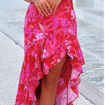 Amanda Uprichard  Estrada Halter Floral‎ High Low pink Ruffle Red Maxi Dress XS Photo 0