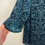 Dress Barn  Velvet Burnout Damask Print Top Size 2X Teal 3/4 Sleeve Boho Holiday‎ Photo 1