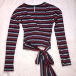 Free People  Women’s Striped Faux Wrap Tie Front Cropped Shirt Photo 0