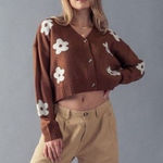 Love Tree  Brown Retro Floral Cropped Cardigan | M Photo 0