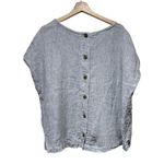 Tahari  100% Linen Boxy Top Sz L Gray Lagenlook Dolman Sleeve Back Button Coastal Photo 1