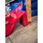 GB  Women's Red Take Patent Leather Double Buckle block Slingback Heels Size 10 Photo 5