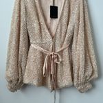 Revolve Michael Costello Sequin Cream Longsleeve Tie Blazer Size: XS Photo 3