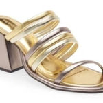 Farm Rio  Sandal Womens 10 Metallic Gold Pewter Strappy Block Heel Slip On Shoes Photo 0