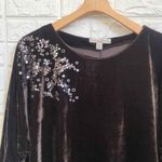 French Laundry  Petite Brown velour Velvet sequin top Flowers Women’s Size L‎ Photo 2