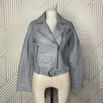Maje Bassung Belted Leather Motorcycle Jacket Gray Photo 2