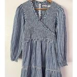 Frances Hart Maternity Ines Dress Blue Gingham Plaid Smocked Midi Dress Size XS Photo 5