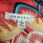 JODIFL  Boho Printed Satin Button Up Blouse Shirt Orange Multi Large Photo 9