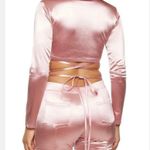 NWT! Fantastic Tie Back Waist Pink Satin Crop Wrap Top Cropped Size M Photo 3