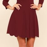 Lulus Burgundy Scalloped Holiday Skater Dress Photo 0