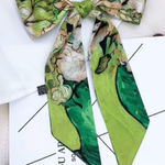 Summer Retro Hair Tied Oil Painting Long Silk‎ Scarf Band Braided Chiffon new Green Photo 0