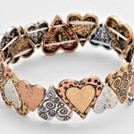 Brand New Womens Boutique Mixed Metal Hearts Hearts Stretch Bracelet Gold Photo 0