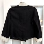 Per Se  Black Wool Double Breasted Jacket with Cream Trim Frayed Size 4 Small S Photo 2