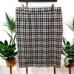 Ashley Blue Navy and White Checkered Pencil Skirt with kick back WORE 1 TIME! Black Size L Photo 0