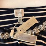 cupio  Womens Top Rhinestones Sequins Knit Stretch Striped Navy Blue White S Photo 3
