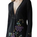 Soul Revival Y2K Waffle Knit Tee Large Black Floral Butterfly Embroidered Boho Photo 0