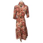 ZARA  Red Multicolor Floral Short Sleeve Tie Waist Tiered Maxi Shirt Dress Size L Photo 1