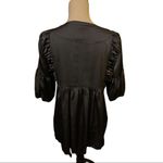 Pink Twill Women’s Babydoll Blouse Charcoal Gray Satin Feel Size M Short Sleeve Size M Photo 6