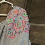 Umgee Boho Blouse Floral Embroidered Off Shoulder Ruffle Gray Sz M Peasant Top Photo 3