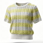 Dunst Striped Cable Knit Short Sleeve Sweater Top Size S Yellow Photo 11