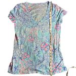 Lilly Pulitzer  Etta V-Neck Blue Ibiza Now You Sea Me Top Size Small Photo 4