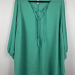 Catherines Womens Top 2X Green 3/4 Sleeve Mature Office Lightweight Blouse Flowy Photo 0
