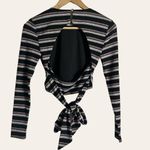 Privacy Please Black Ribbed Striped Open Tie Back Long Sleeve Top Size XXS Photo 6