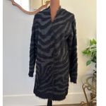 Isela Fuzzy Knit Cardigan Duster Sweater Open Front Zebra Stripe Gray Black M Size M Photo 1