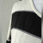 Sandro Black and Off-White Crew Neck Sweater with Bold Stripes and silver detail Photo 2