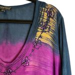 Greater Good‎ Purple Blue Colorful Beaded Tunic Bohi Hippie Festival L/XL Rayon Pink Size undefined Photo 5
