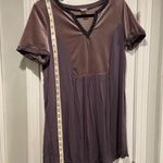 Esley  Plum Purple Velour Inlay Black Embroidered V Neck Flowy Peasant Top Size M Photo 5