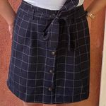 Navy Blue Windowpane Pattern Skirt With Tie Size M Photo 0