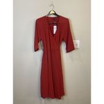 Eileen Fisher Red Silk 3/4 Sleeve Midi Wrap Dress Georgette Crepe Lagenlook Photo 2