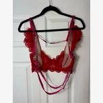 Buenamosota Red Sheer Lace Floral Ruffle Bra Adjustable Straps Size XL Photo 10