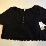 BP . Womens Top Black Size Large Pointelle Rib Henley Lettuce Hem Photo 0