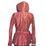 Cache Berry Metallic Sheen Jacket Lined Belt Puffer Exaggerated Collar NWT $238 Red Size L Photo 11