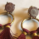 Boho Burgundy Maroon Tassel Fringe Dangling Gold Tone Earrings Photo 6