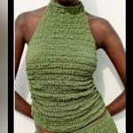 ZARA  Green Smocked High Neck Open Back Tank Top Photo 0