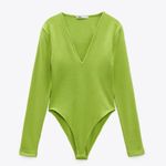ZARA NWT  V NECK LONG SLEEVE BLOGGERS FAV BODYSUIT GREEN MEDIUM Photo 6