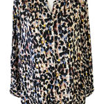 Beach Lunch Lounge Size S Abstract Print Button Front Blouse Smocked Black Photo 0