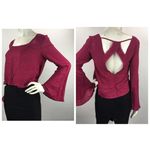 Tobi  Cutout Back Bell Sleeve Crop Top Photo 1