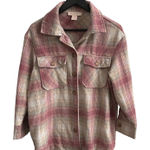 Emma's Expressions Plaid Button Up Shirt Jacket Flannel Womens Small Pink Beige Photo 0