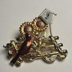 Cardinal Red Bird With Sunflowers & Birdhouse Gold Tone Enamel Brooch Pin Photo 1