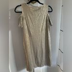 Chico's Chico’s Gold Sequin Cold Shoulder Dress 0P/S/4P Short Sleeve Knee Length Lined Photo 4