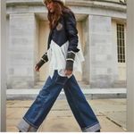 Free People FP  Ballet School Blazer Navy & White Cropped Academia Flowy sz S Photo 2