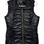 Michael Kors  Womens Black Quilted Puffer Vest Gold Logo Zipper Collar Size Small Photo 0