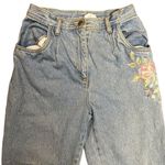 Vintage 1990's Together Floral Embroidered Straight Leg High Waist Denim Size 6P Blue Photo 1