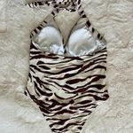 Cupshe Women’s NWT Brown and Cream Animal Print One Piece Halter Swimsuit size M Photo 1